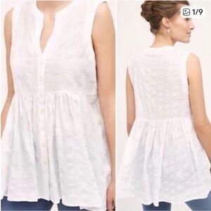 Anthropologie White Sleeveless Button-Down Peplum Top